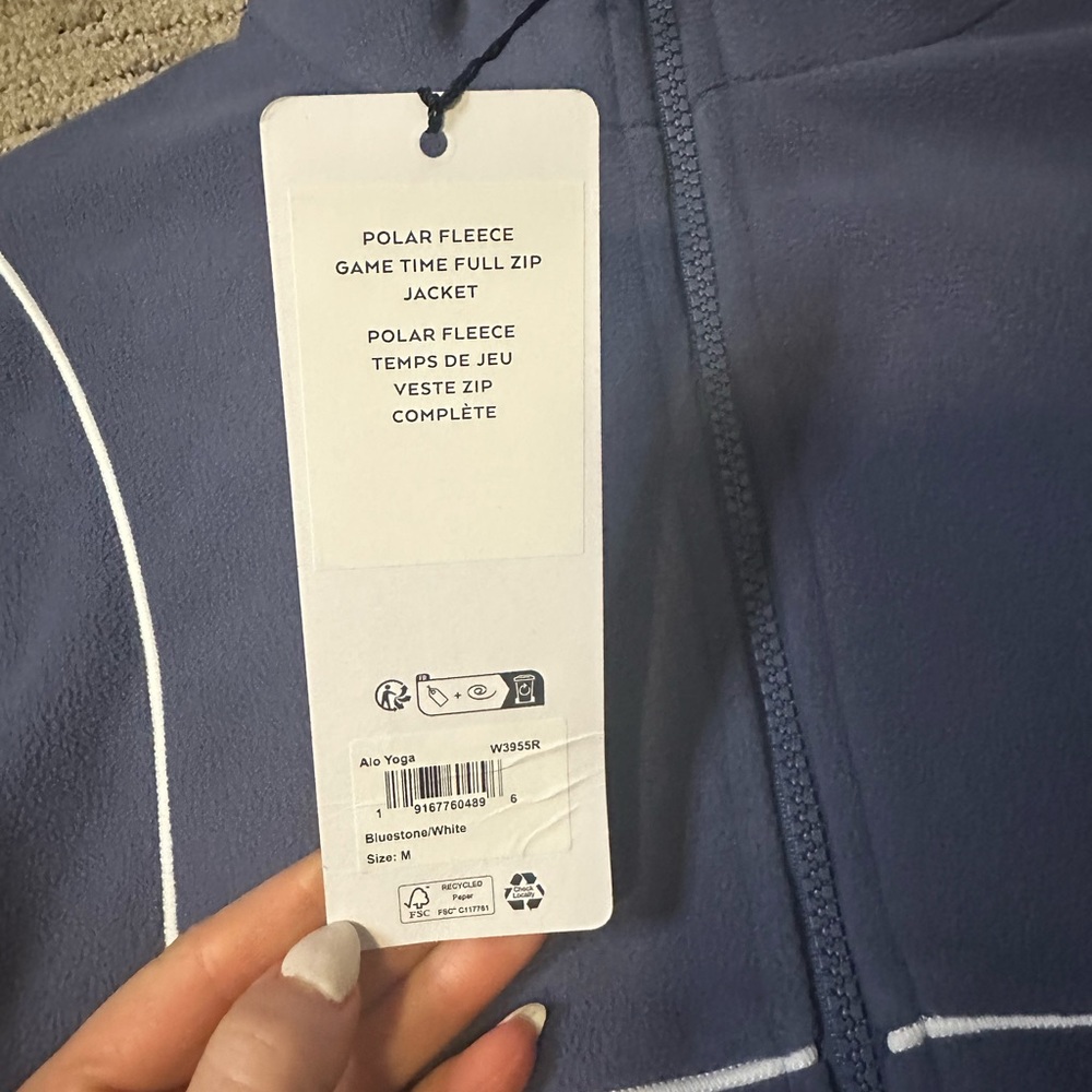 ALO Yoga Bluestone/White Polar Fleece Game Time Jacket - Picture 4 of 6
